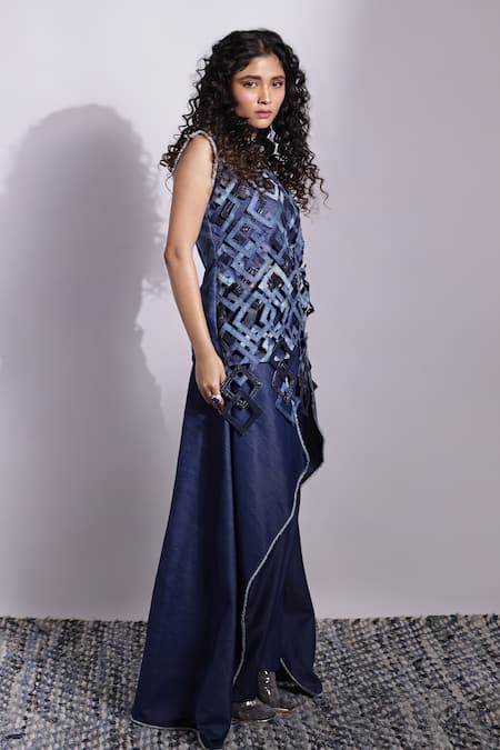 Devina Juneja Navy Drape Denim Pant 