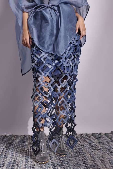 Devina Juneja Aurora Long Skirt with Applique Details 