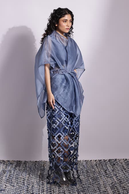 Devina Juneja Aurora Organza Drape & Denim Crop 