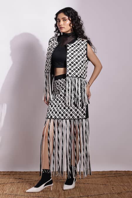 Devina Juneja Hand-Woven Pearl Fringe Jacket 