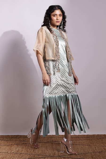 Devina Juneja Beige Organza Crop Jacket 