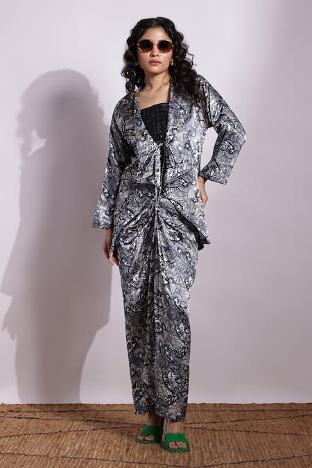 Devina Juneja Eye Print Mashru Satin Jacket 