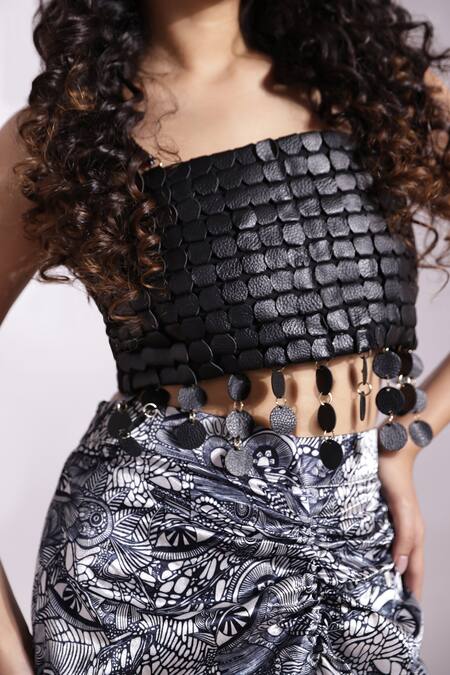Shop_Devina Juneja_Black Crepe Bandeau Neck Luxury Dori Strap Vest _at_Aza_Fashions