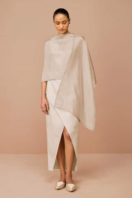 Shop_Ampm_Beige Silk Lois Scarf _at_Aza_Fashions