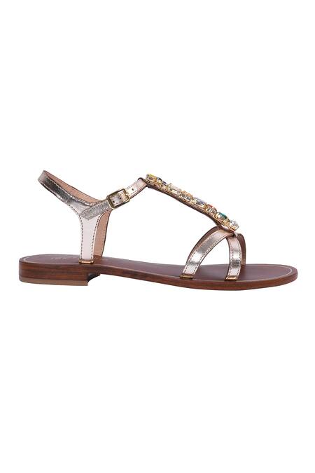 Nine By Janine_Gold Embellished Flats _Online_at_Aza_Fashions