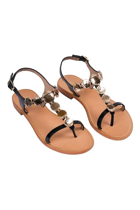 Nine By Janine Black & Gold Ornament Flats 