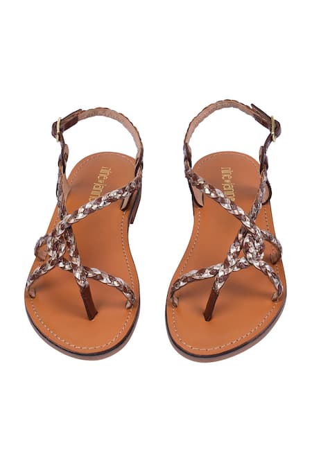 Nine By Janine Tan Leather Strappy Flats 