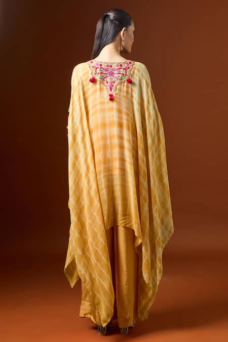 Yoshita Couture Yellow Shibori Embroidered Kaftan Set 