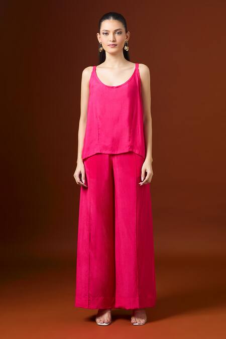 Yoshita Couture_Pink Embroidery, Beads Round Neck Stripe Kaftan Set _Online_at_Aza_Fashions