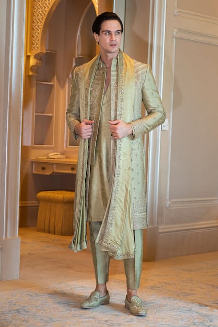 Jigar & Nikita Olive Oleander Sherwani Set 