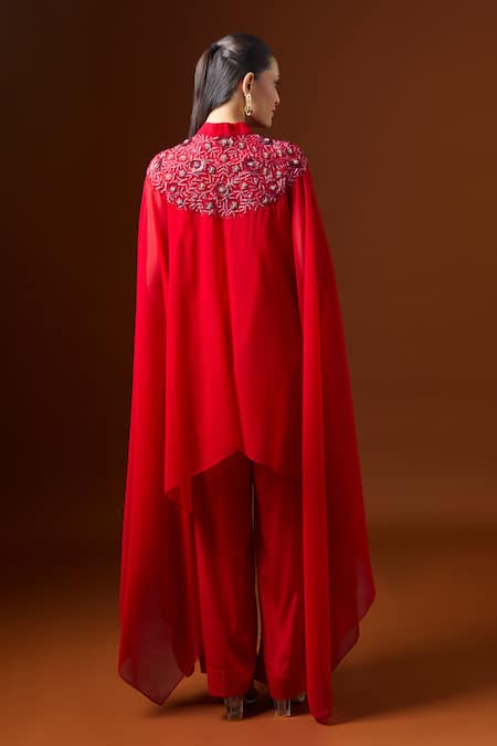 Yoshita Couture Embroidered Yoke Red Kaftan Set 