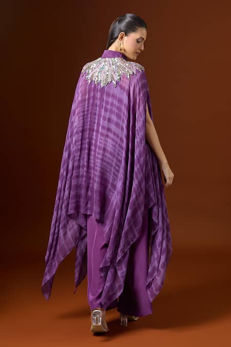 Yoshita Couture Purple Shibori Embroidered Kaftan Set 