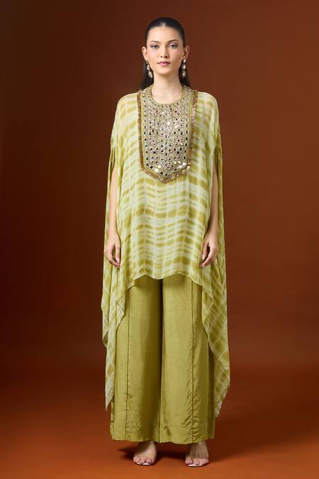 Shop Yoshita Couture Yellow Embroidery Round Neck Shibori Kaftan Set Online at Aza Fashions Shop_Yoshita Couture_Yellow Embroidery Round Neck Shibori Kaftan Set _Online_at_Aza_Fashions