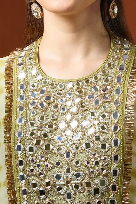 Buy Yoshita Couture Yellow Embroidery Round Neck Shibori Kaftan Set Buy_Yoshita Couture_Yellow Embroidery Round Neck Shibori Kaftan Set