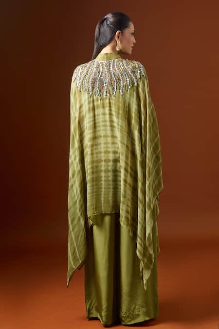 Yoshita Couture Olive Green Shibori Stripe Kaftan Set 