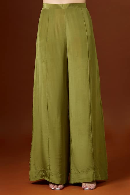 Buy_Yoshita Couture_Green Beads, Sequins Collared Olive Shibori Stripe Kaftan Set _Online_at_Aza_Fashions