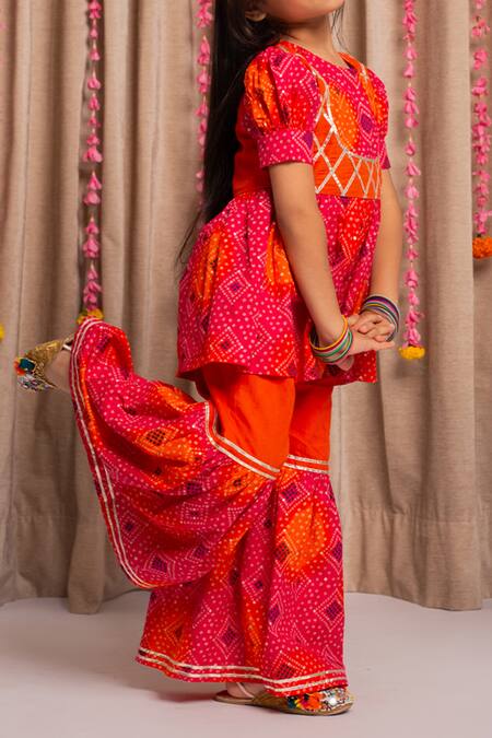 Buy Petite Pomme Orange Cotton Embroidery Jaipuri Print Top And Sharara Set Online at Aza Fashions Buy_Petite Pomme_Orange Cotton Embroidery Jaipuri Print Top And Sharara Set_Online_at_Aza_Fashions