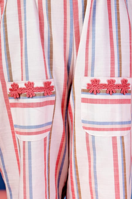 Petite Pomme_White Cotton Embroidery Striped Floral Lace Jumpsuit _Online_at_Aza_Fashions