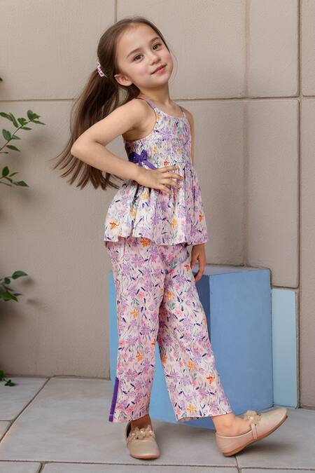 Shop_Petite Pomme_White Cotton Floral Printed Top And Pant Set _Online_at_Aza_Fashions