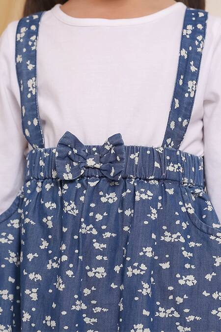 Petite Pomme White Cotton Girls Jersey T-shirt And Denim Dungaree Set Online at Aza Fashions Petite Pomme_White Cotton Girls Jersey T-shirt And Denim Dungaree Set_Online_at_Aza_Fashions