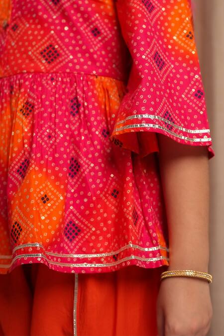 Petite Pomme_Orange Cotton Bandhani Printed Top And Dhoti Set_Online_at_Aza_Fashions