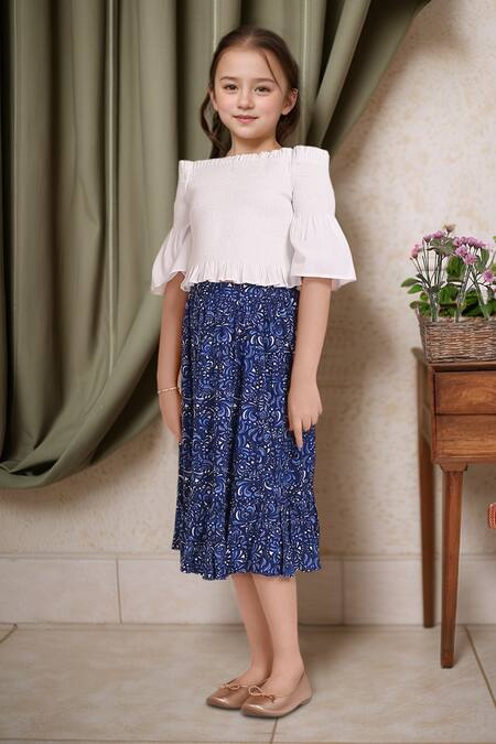 Petite Pomme White Cotton, Rayon Off Shoulder Top And Skirt Set Online at Aza Fashions Petite Pomme_White Cotton, Rayon Off Shoulder Top And Skirt Set _Online_at_Aza_Fashions