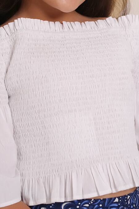 Buy Petite Pomme White Cotton, Rayon Off Shoulder Top And Skirt Set Online at Aza Fashions Buy_Petite Pomme_White Cotton, Rayon Off Shoulder Top And Skirt Set _Online_at_Aza_Fashions