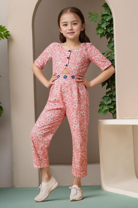 Petite Pomme Floral Long Jumpsuit with Embroidered Detailing 