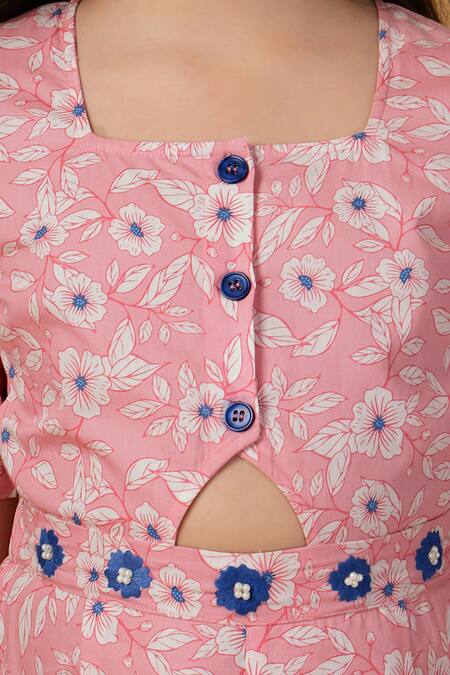Petite Pomme_Pink Cotton Embroidery Floral Long Jumpsuit With Detailing _Online_at_Aza_Fashions