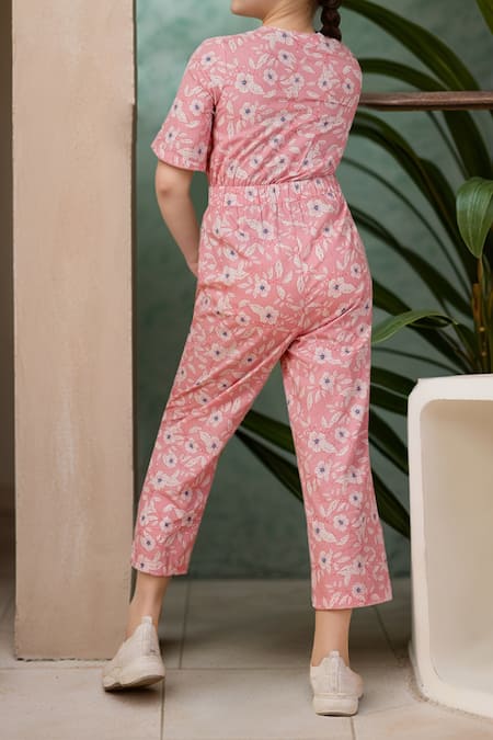 Petite Pomme Floral Long Jumpsuit with Embroidered Detailing 