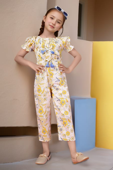 Samyukta Singhania Floral Cotton Jumpsuit with Bow Detail 