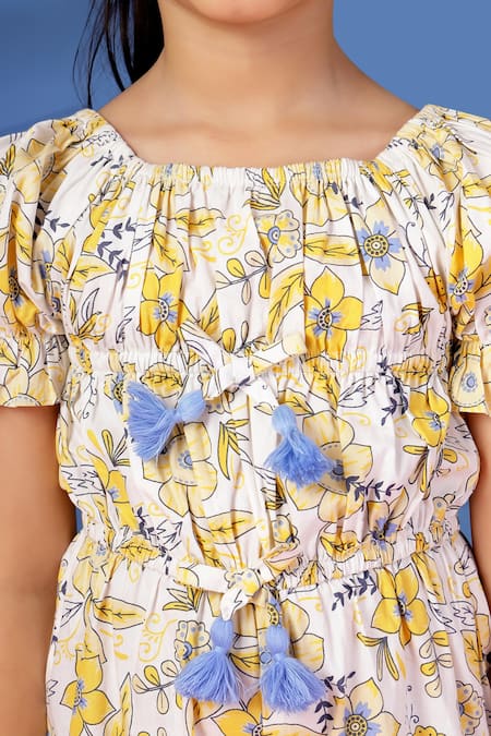 Buy_Petite Pomme_Yellow Cotton Tassels Floral Jumpsuit With Bow Detail _Online_at_Aza_Fashions