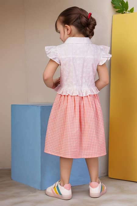 Petite Pomme White & Pink Gingham Dress 