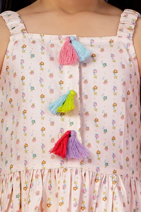 Petite Pomme_Cream Rayon Tassels Floral Print Peplum Top And Pant Set _Online_at_Aza_Fashions