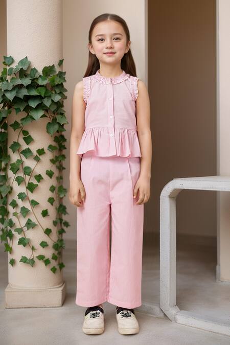 Buy_Petite Pomme_Pink Cotton Ruffles Top And Pant Set_Online_at_Aza_Fashions