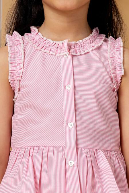 Shop_Petite Pomme_Pink Cotton Ruffles Top And Pant Set_Online_at_Aza_Fashions