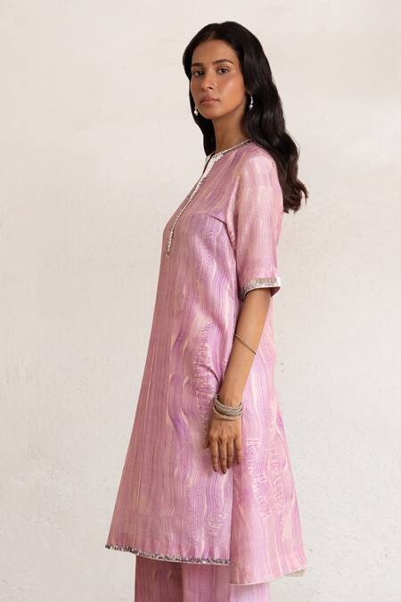 Saksham & Neharicka Purple Cotton, Silk Embroidery Round Neck Hand Kurta And Pant Set Online at Aza Fashions Saksham & Neharicka_Purple Cotton, Silk Embroidery Round Neck Hand Kurta And Pant Set _Online_at_Aza_Fashions