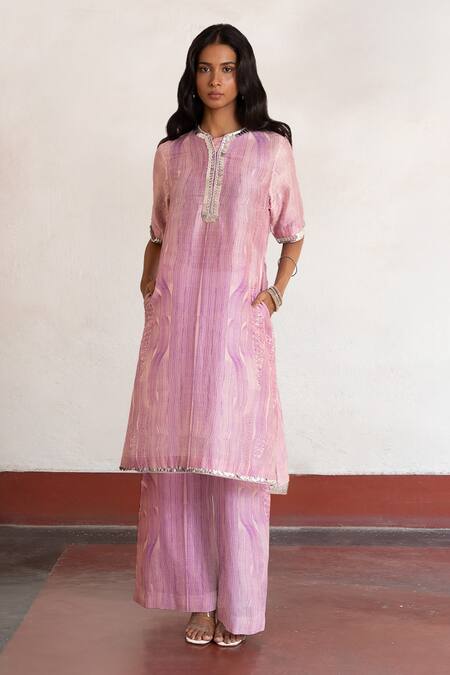 Buy Saksham & Neharicka Purple Cotton, Silk Embroidery Round Neck Hand Kurta And Pant Set Online at Aza Fashions Buy_Saksham & Neharicka_Purple Cotton, Silk Embroidery Round Neck Hand Kurta And Pant Set _Online_at_Aza_Fashions