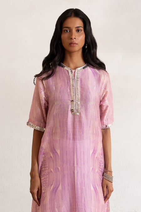 Shop Saksham & Neharicka Purple Cotton, Silk Embroidery Round Neck Hand Kurta And Pant Set Online at Aza Fashions Shop_Saksham & Neharicka_Purple Cotton, Silk Embroidery Round Neck Hand Kurta And Pant Set _Online_at_Aza_Fashions