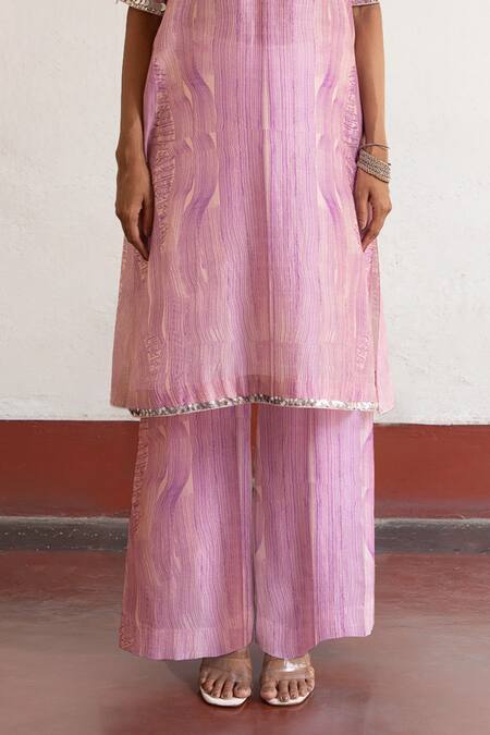 Saksham & Neharicka Purple Cotton, Silk Embroidery Round Neck Hand Kurta And Pant Set at Aza Fashions Saksham & Neharicka_Purple Cotton, Silk Embroidery Round Neck Hand Kurta And Pant Set _at_Aza_Fashions