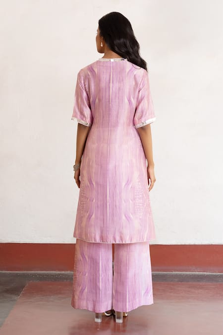 Shop Saksham & Neharicka Purple Cotton, Silk Embroidery Round Neck Hand Kurta at Aza Fashions Shop_Saksham & Neharicka_Purple Cotton, Silk Embroidery Round Neck Hand Kurta _at_Aza_Fashions