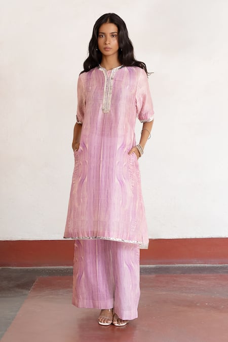Saksham & Neharicka Purple Cotton, Silk Embroidery Round Neck Hand Kurta Online at Aza Fashions Saksham & Neharicka_Purple Cotton, Silk Embroidery Round Neck Hand Kurta _Online_at_Aza_Fashions