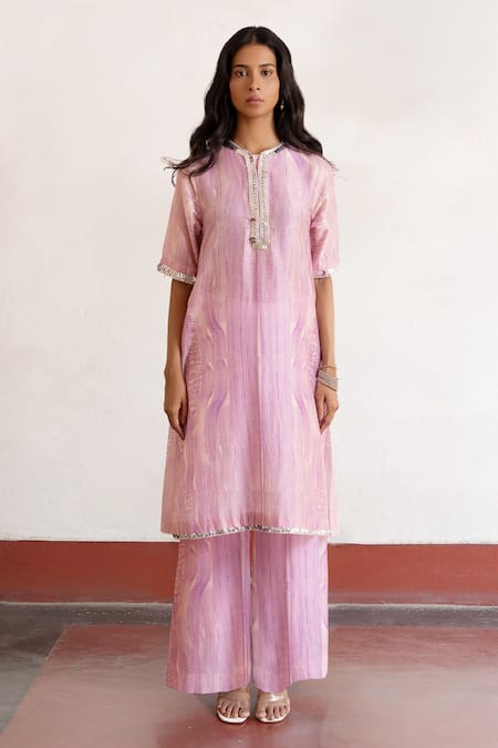 Shop Saksham & Neharicka Purple Cotton, Silk Embroidery Round Neck Hand Kurta Online at Aza Fashions Shop_Saksham & Neharicka_Purple Cotton, Silk Embroidery Round Neck Hand Kurta _Online_at_Aza_Fashions