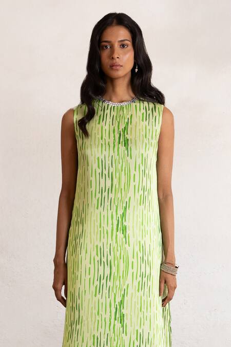 Saksham & Neharicka Green Viscose, Satin Embroidery Round Neck Lime Hand Kurta Set Online at Aza Fashions Saksham & Neharicka_Green Viscose, Satin Embroidery Round Neck Lime Hand Kurta Set _Online_at_Aza_Fashions