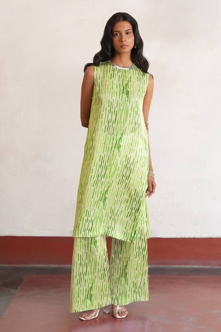 Buy Saksham & Neharicka Green Viscose, Satin Embroidery Round Neck Lime Hand Kurta Set Online at Aza Fashions Buy_Saksham & Neharicka_Green Viscose, Satin Embroidery Round Neck Lime Hand Kurta Set _Online_at_Aza_Fashions