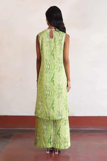 Shop Saksham & Neharicka Green Viscose, Satin Embroidery Round Neck Lime Hand Kurta Set at Aza Fashions Shop_Saksham & Neharicka_Green Viscose, Satin Embroidery Round Neck Lime Hand Kurta Set _at_Aza_Fashions