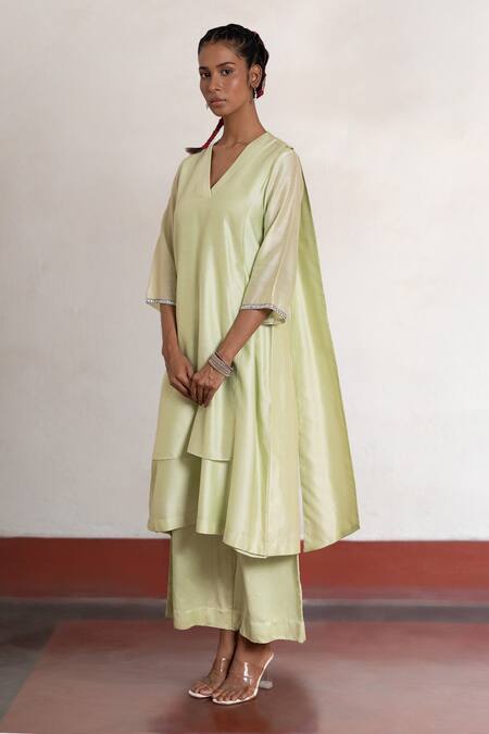 Buy Saksham & Neharicka Mint Cotton, Silk Embroidery V-neck Benarasi Kurta Set Online at Aza Fashions Buy_Saksham & Neharicka_Mint Cotton, Silk Embroidery V-neck Benarasi Kurta Set _Online_at_Aza_Fashions