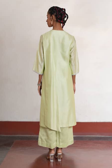 Shop Saksham & Neharicka Mint Cotton, Silk Embroidery V-neck Benarasi Kurta Set at Aza Fashions Shop_Saksham & Neharicka_Mint Cotton, Silk Embroidery V-neck Benarasi Kurta Set _at_Aza_Fashions