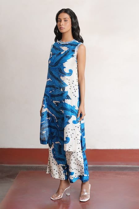 Saksham & Neharicka Blue & Ivory Hand Embroidered Kurta Set 