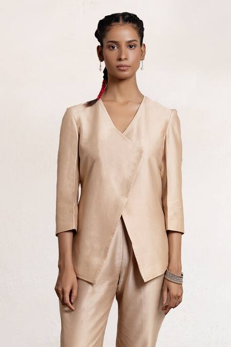 Saksham & Neharicka Beige Cotton, Silk V-neck Benarasi Pant Set Online at Aza Fashions Saksham & Neharicka_Beige Cotton, Silk V-neck Benarasi Pant Set _Online_at_Aza_Fashions